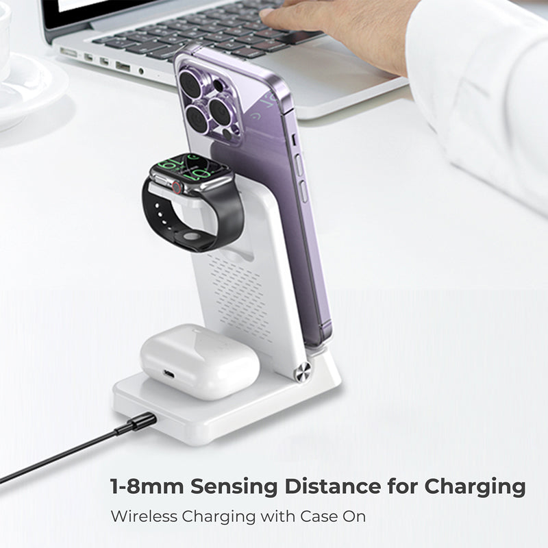 Wowtech 3 in 1 Foldable Fast Wireless Charger with Digtal Alarm Clock