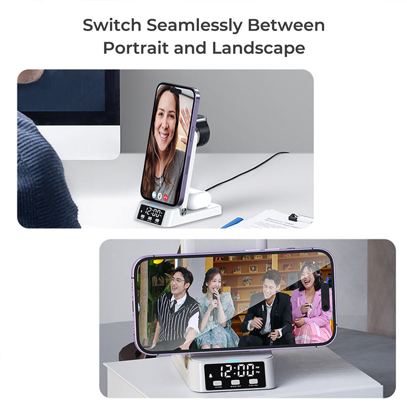 Wowtech 3 in 1 Foldable Fast Wireless Charger with Digtal Alarm Clock