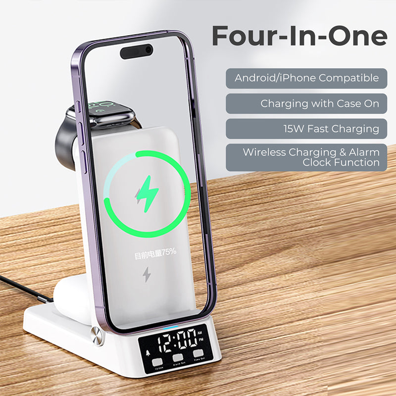 Wowtech 3 in 1 Foldable Fast Wireless Charger with Digtal Alarm Clock