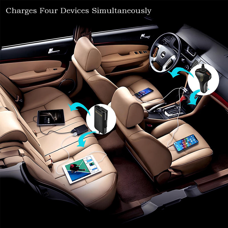 Wowtech 4 USB Port Car Charger with Extension Cable for Back Seat