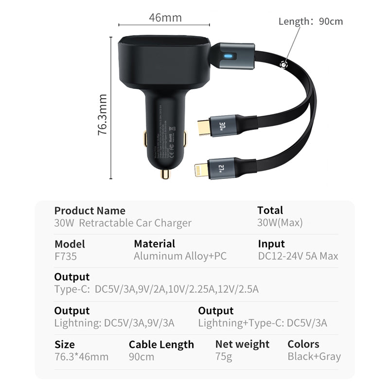 Wowtech 2-in-1 Retractable Car Charger