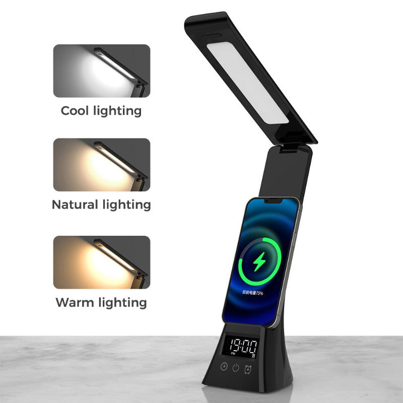 Wowtech 4-in-1 LED Clock Foldable Desk Lamp with Wireless Charger