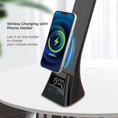 Wowtech 4-in-1 LED Clock Foldable Desk Lamp with Wireless Charger