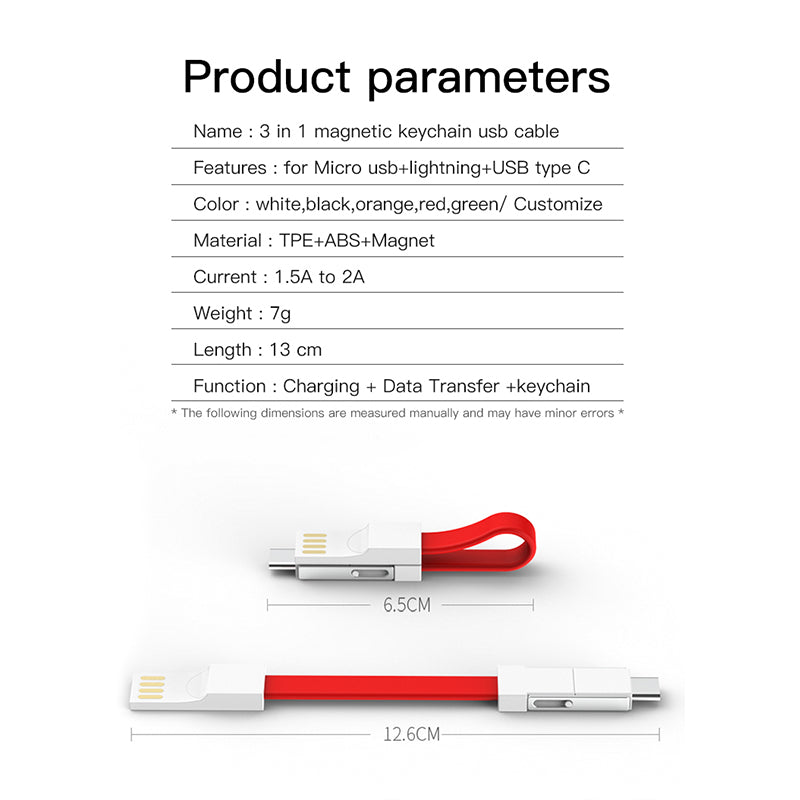 Wowtech 3-in-1 Mini Keychain USB Charging Cable